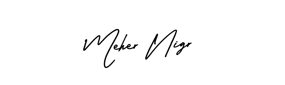 The best way (AmerikaSignatureDemo-Regular) to make a short signature is to pick only two or three words in your name. The name Meher Nigr include a total of six letters. For converting this name. Meher Nigr signature style 3 images and pictures png