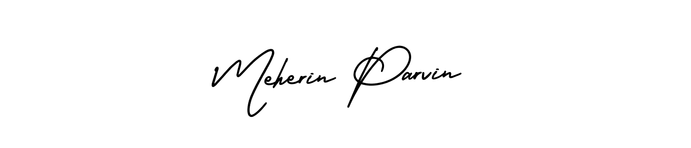 You should practise on your own different ways (AmerikaSignatureDemo-Regular) to write your name (Meherin Parvin) in signature. don't let someone else do it for you. Meherin Parvin signature style 3 images and pictures png