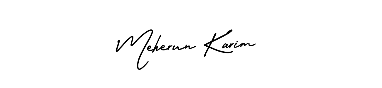 Make a short Meherun Karim signature style. Manage your documents anywhere anytime using AmerikaSignatureDemo-Regular. Create and add eSignatures, submit forms, share and send files easily. Meherun Karim signature style 3 images and pictures png