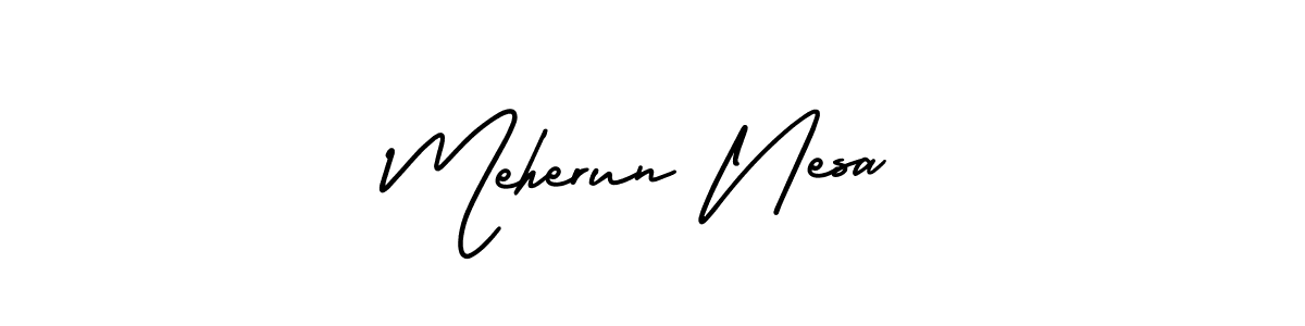 This is the best signature style for the Meherun Nesa name. Also you like these signature font (AmerikaSignatureDemo-Regular). Mix name signature. Meherun Nesa signature style 3 images and pictures png