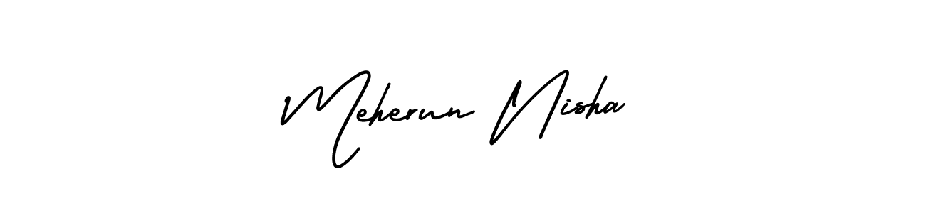 AmerikaSignatureDemo-Regular is a professional signature style that is perfect for those who want to add a touch of class to their signature. It is also a great choice for those who want to make their signature more unique. Get Meherun Nisha name to fancy signature for free. Meherun Nisha signature style 3 images and pictures png