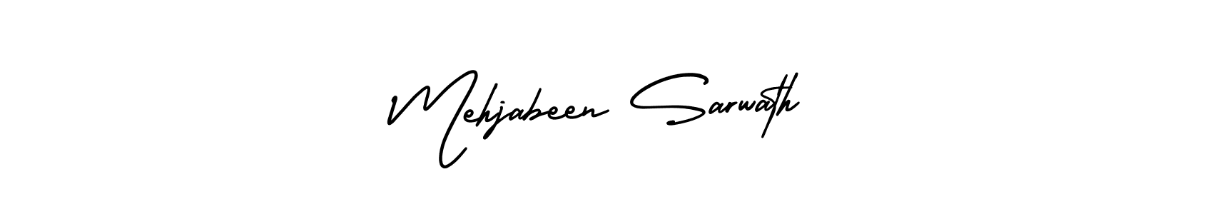 You should practise on your own different ways (AmerikaSignatureDemo-Regular) to write your name (Mehjabeen Sarwath) in signature. don't let someone else do it for you. Mehjabeen Sarwath signature style 3 images and pictures png