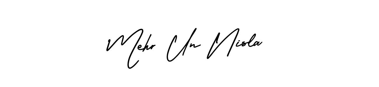 How to Draw Mehr Un Nisla signature style? AmerikaSignatureDemo-Regular is a latest design signature styles for name Mehr Un Nisla. Mehr Un Nisla signature style 3 images and pictures png