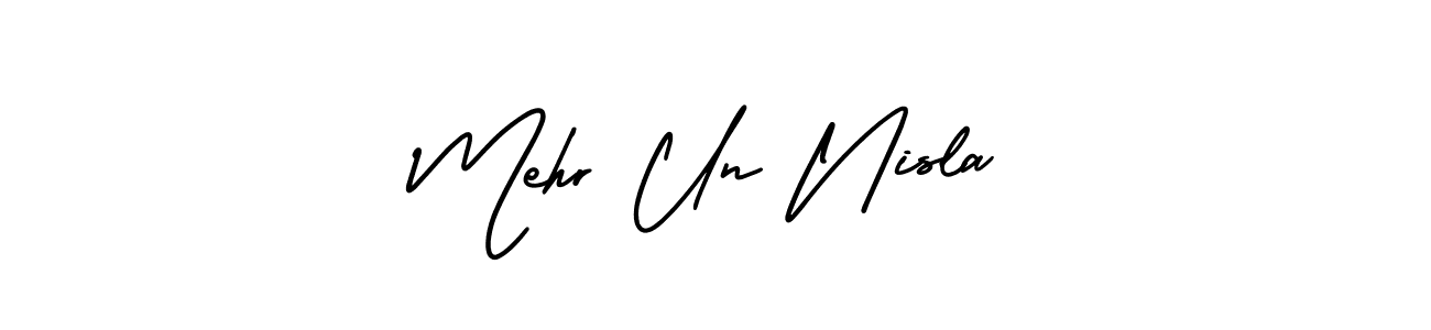 AmerikaSignatureDemo-Regular is a professional signature style that is perfect for those who want to add a touch of class to their signature. It is also a great choice for those who want to make their signature more unique. Get Mehr Un Nisla name to fancy signature for free. Mehr Un Nisla signature style 3 images and pictures png