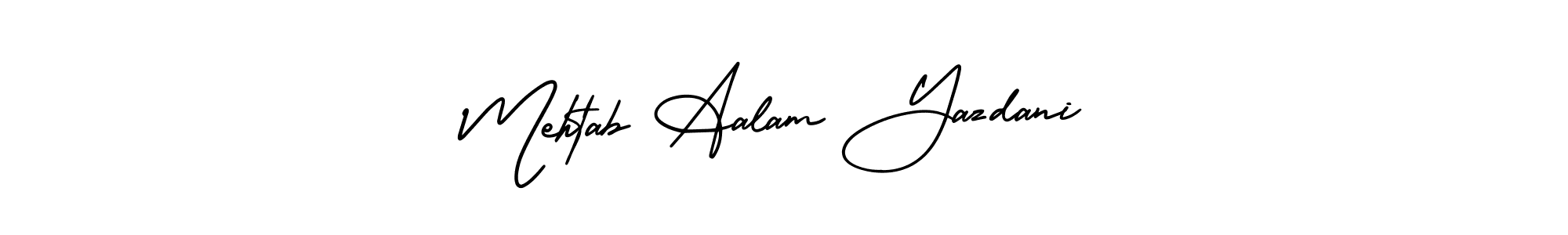 The best way (AmerikaSignatureDemo-Regular) to make a short signature is to pick only two or three words in your name. The name Mehtab Aalam Yazdani include a total of six letters. For converting this name. Mehtab Aalam Yazdani signature style 3 images and pictures png