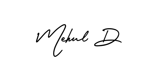 The best way (AmerikaSignatureDemo-Regular) to make a short signature is to pick only two or three words in your name. The name Mehul D include a total of six letters. For converting this name. Mehul D signature style 3 images and pictures png