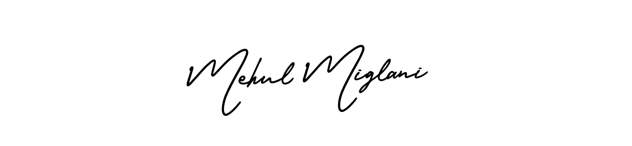 The best way (AmerikaSignatureDemo-Regular) to make a short signature is to pick only two or three words in your name. The name Mehul Miglani include a total of six letters. For converting this name. Mehul Miglani signature style 3 images and pictures png