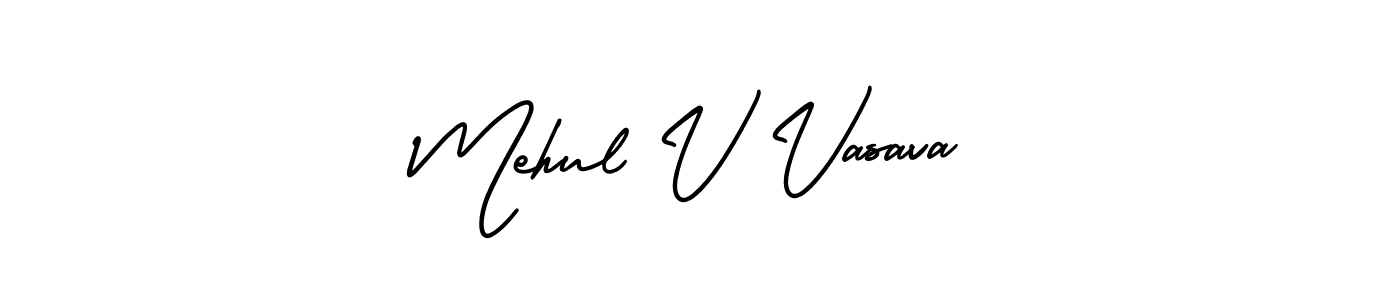 You should practise on your own different ways (AmerikaSignatureDemo-Regular) to write your name (Mehul V Vasava) in signature. don't let someone else do it for you. Mehul V Vasava signature style 3 images and pictures png
