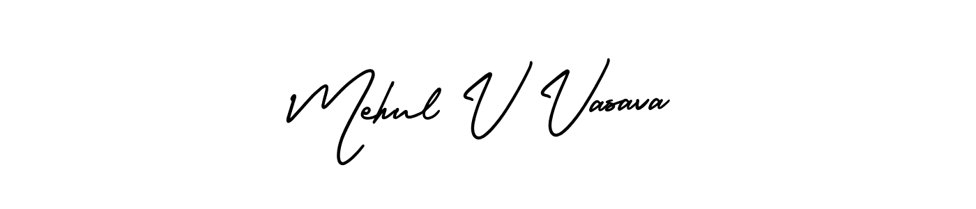 You should practise on your own different ways (AmerikaSignatureDemo-Regular) to write your name (Mehul V Vasava) in signature. don't let someone else do it for you. Mehul V Vasava signature style 3 images and pictures png