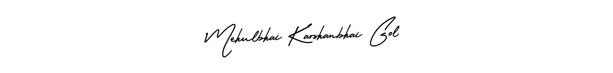 The best way (AmerikaSignatureDemo-Regular) to make a short signature is to pick only two or three words in your name. The name Mehulbhai Karshanbhai Gol include a total of six letters. For converting this name. Mehulbhai Karshanbhai Gol signature style 3 images and pictures png