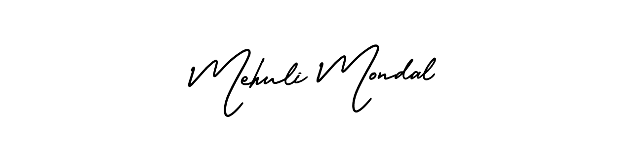 You should practise on your own different ways (AmerikaSignatureDemo-Regular) to write your name (Mehuli Mondal) in signature. don't let someone else do it for you. Mehuli Mondal signature style 3 images and pictures png