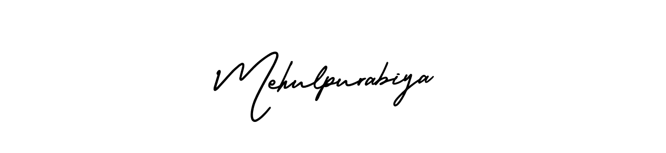 You should practise on your own different ways (AmerikaSignatureDemo-Regular) to write your name (Mehulpurabiya) in signature. don't let someone else do it for you. Mehulpurabiya signature style 3 images and pictures png