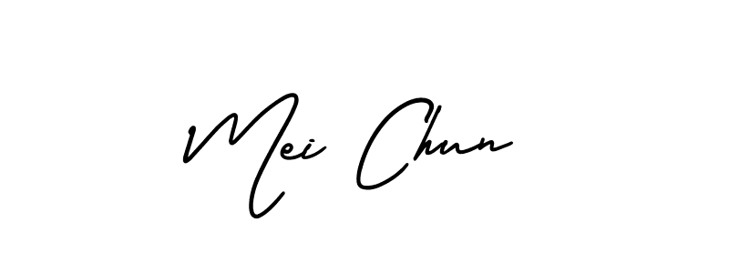 You should practise on your own different ways (AmerikaSignatureDemo-Regular) to write your name (Mei Chun) in signature. don't let someone else do it for you. Mei Chun signature style 3 images and pictures png