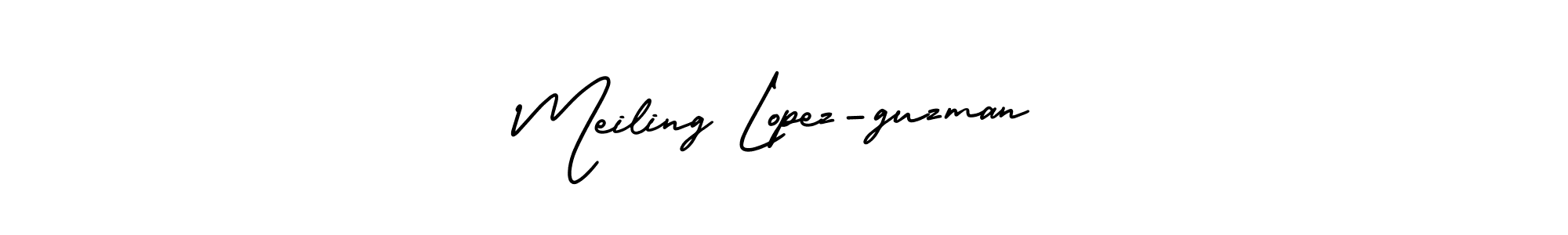 You should practise on your own different ways (AmerikaSignatureDemo-Regular) to write your name (Meiling Lopez-guzman) in signature. don't let someone else do it for you. Meiling Lopez-guzman signature style 3 images and pictures png