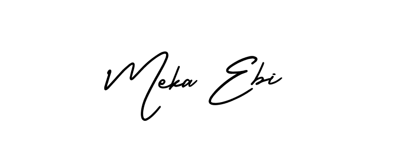 You should practise on your own different ways (AmerikaSignatureDemo-Regular) to write your name (Meka Ebi) in signature. don't let someone else do it for you. Meka Ebi signature style 3 images and pictures png