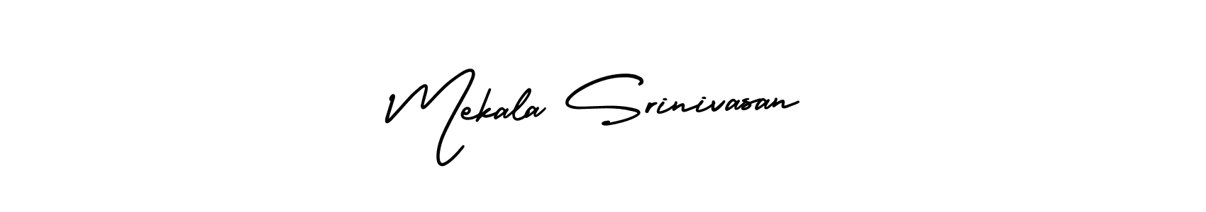 You should practise on your own different ways (AmerikaSignatureDemo-Regular) to write your name (Mekala Srinivasan) in signature. don't let someone else do it for you. Mekala Srinivasan signature style 3 images and pictures png