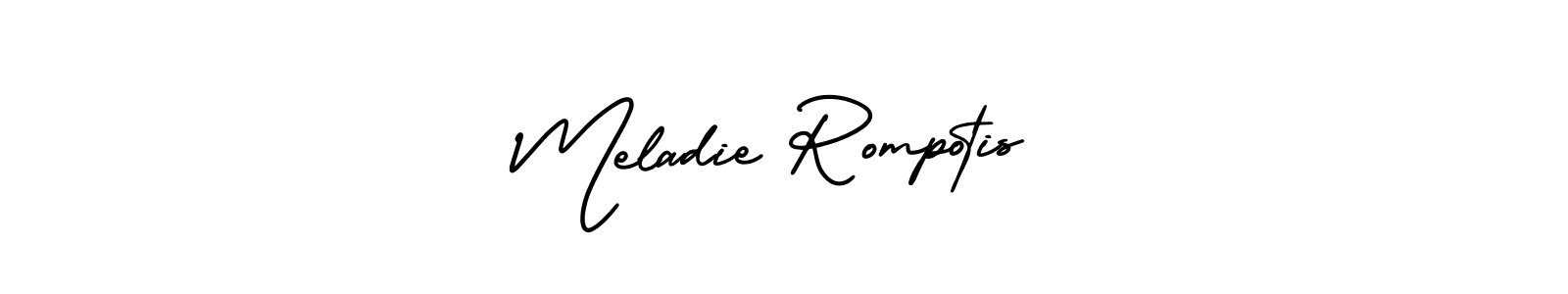 The best way (AmerikaSignatureDemo-Regular) to make a short signature is to pick only two or three words in your name. The name Meladie Rompotis include a total of six letters. For converting this name. Meladie Rompotis signature style 3 images and pictures png