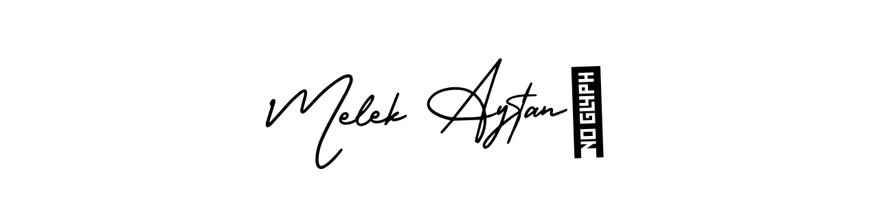 You should practise on your own different ways (AmerikaSignatureDemo-Regular) to write your name (Melek Aytanç) in signature. don't let someone else do it for you. Melek Aytanç signature style 3 images and pictures png