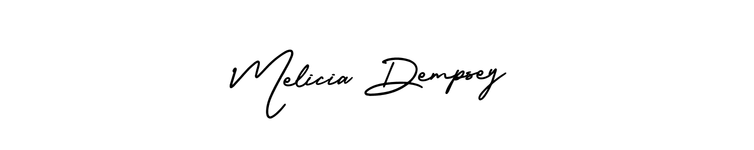 You should practise on your own different ways (AmerikaSignatureDemo-Regular) to write your name (Melicia Dempsey) in signature. don't let someone else do it for you. Melicia Dempsey signature style 3 images and pictures png
