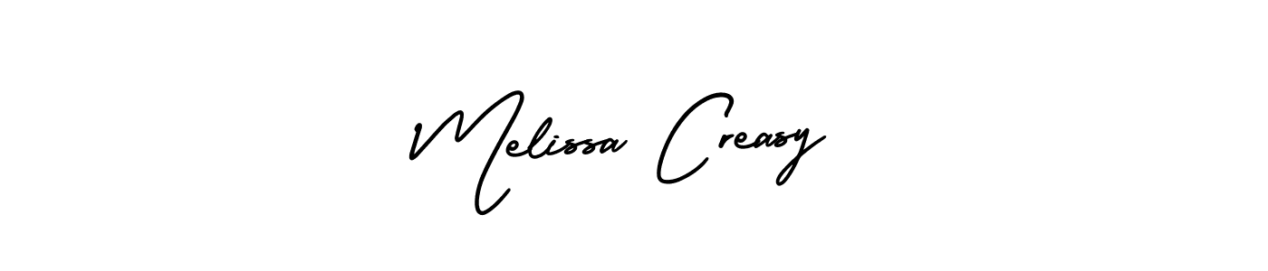 You should practise on your own different ways (AmerikaSignatureDemo-Regular) to write your name (Melissa Creasy) in signature. don't let someone else do it for you. Melissa Creasy signature style 3 images and pictures png
