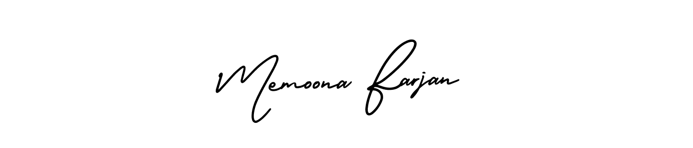 This is the best signature style for the Memoona Farjan name. Also you like these signature font (AmerikaSignatureDemo-Regular). Mix name signature. Memoona Farjan signature style 3 images and pictures png