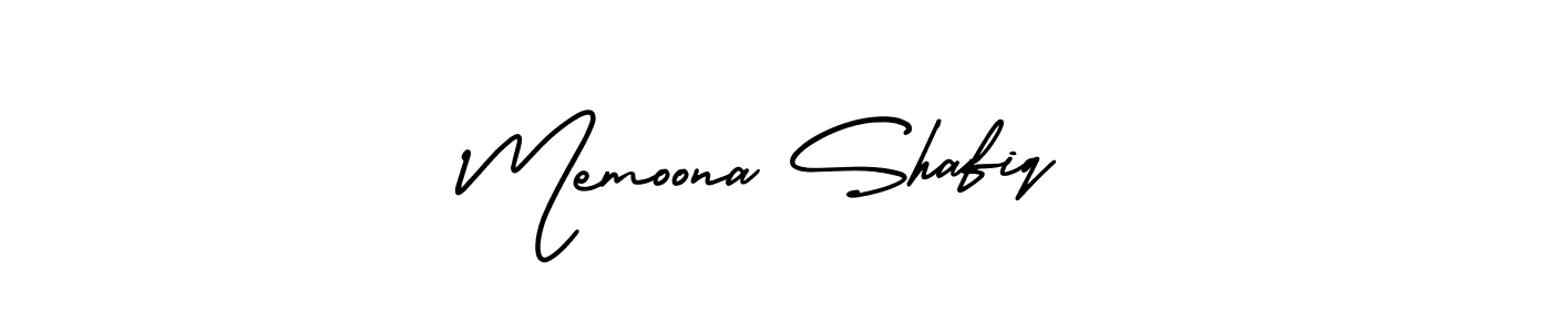 The best way (AmerikaSignatureDemo-Regular) to make a short signature is to pick only two or three words in your name. The name Memoona Shafiq include a total of six letters. For converting this name. Memoona Shafiq signature style 3 images and pictures png