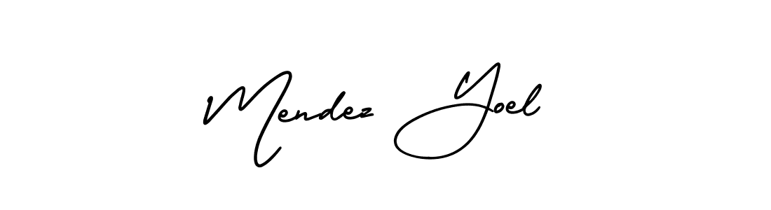 The best way (AmerikaSignatureDemo-Regular) to make a short signature is to pick only two or three words in your name. The name Mendez Yoel include a total of six letters. For converting this name. Mendez Yoel signature style 3 images and pictures png