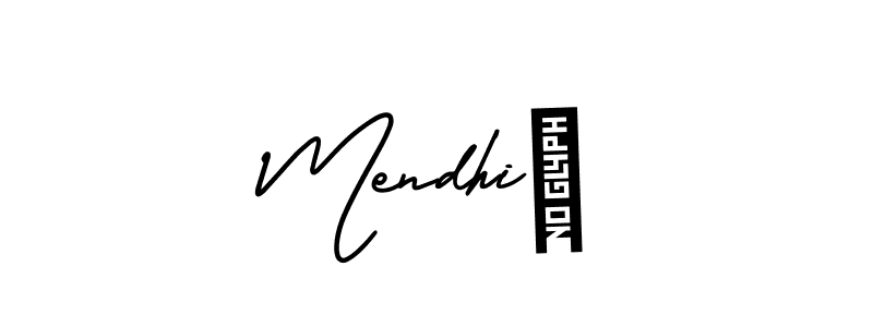 You should practise on your own different ways (AmerikaSignatureDemo-Regular) to write your name (Mendhi ) in signature. don't let someone else do it for you. Mendhi  signature style 3 images and pictures png