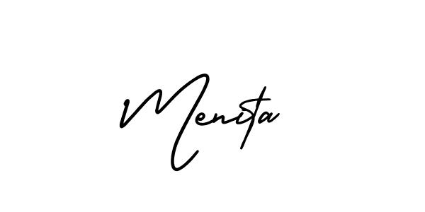 You should practise on your own different ways (AmerikaSignatureDemo-Regular) to write your name (Menita) in signature. don't let someone else do it for you. Menita signature style 3 images and pictures png