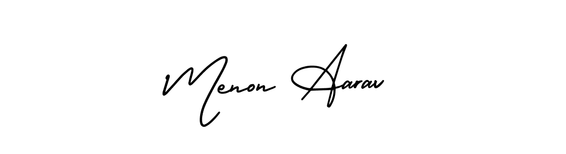 Create a beautiful signature design for name Menon Aarav. With this signature (AmerikaSignatureDemo-Regular) fonts, you can make a handwritten signature for free. Menon Aarav signature style 3 images and pictures png