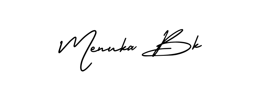 How to Draw Menuka Bk signature style? AmerikaSignatureDemo-Regular is a latest design signature styles for name Menuka Bk. Menuka Bk signature style 3 images and pictures png