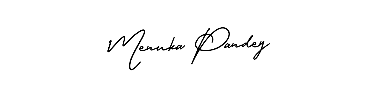 This is the best signature style for the Menuka Pandey name. Also you like these signature font (AmerikaSignatureDemo-Regular). Mix name signature. Menuka Pandey signature style 3 images and pictures png