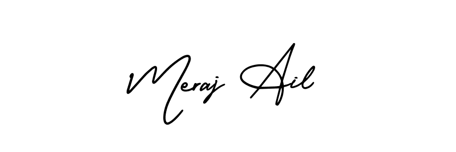 How to Draw Meraj Ail signature style? AmerikaSignatureDemo-Regular is a latest design signature styles for name Meraj Ail. Meraj Ail signature style 3 images and pictures png