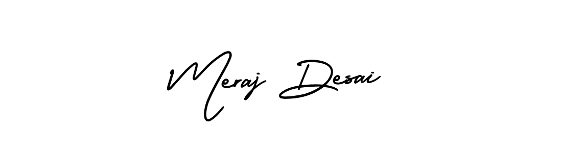 You should practise on your own different ways (AmerikaSignatureDemo-Regular) to write your name (Meraj Desai) in signature. don't let someone else do it for you. Meraj Desai signature style 3 images and pictures png