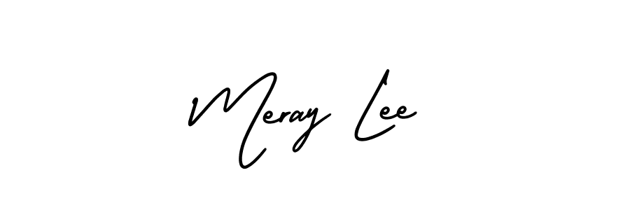 You should practise on your own different ways (AmerikaSignatureDemo-Regular) to write your name (Meray Lee) in signature. don't let someone else do it for you. Meray Lee signature style 3 images and pictures png