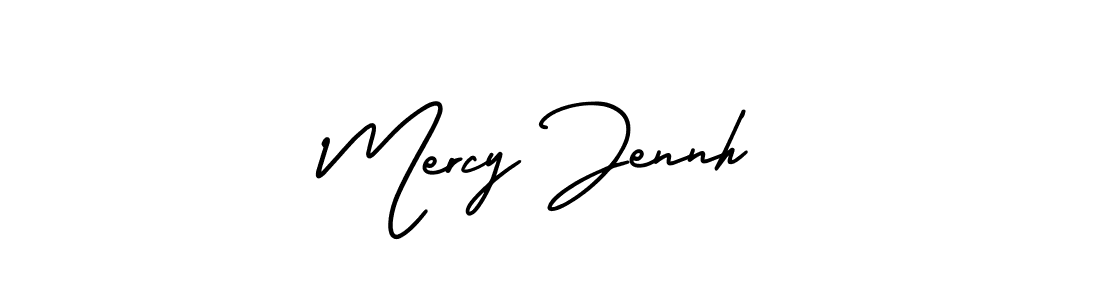 You should practise on your own different ways (AmerikaSignatureDemo-Regular) to write your name (Mercy Jennh) in signature. don't let someone else do it for you. Mercy Jennh signature style 3 images and pictures png