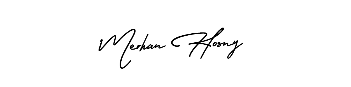 Merhan Hosny stylish signature style. Best Handwritten Sign (AmerikaSignatureDemo-Regular) for my name. Handwritten Signature Collection Ideas for my name Merhan Hosny. Merhan Hosny signature style 3 images and pictures png