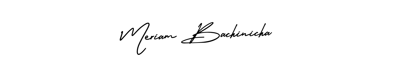 You should practise on your own different ways (AmerikaSignatureDemo-Regular) to write your name (Meriam Bachinicha) in signature. don't let someone else do it for you. Meriam Bachinicha signature style 3 images and pictures png