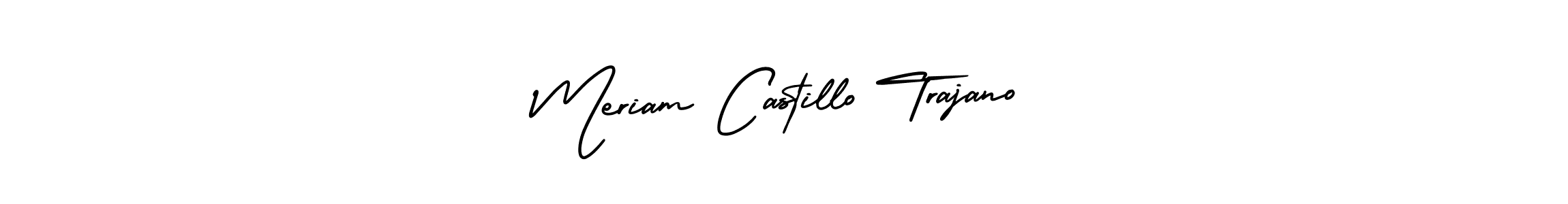 You should practise on your own different ways (AmerikaSignatureDemo-Regular) to write your name (Meriam Castillo Trajano) in signature. don't let someone else do it for you. Meriam Castillo Trajano signature style 3 images and pictures png