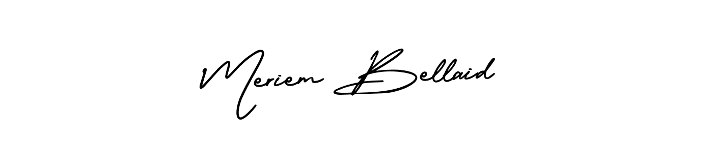 The best way (AmerikaSignatureDemo-Regular) to make a short signature is to pick only two or three words in your name. The name Meriem Bellaid include a total of six letters. For converting this name. Meriem Bellaid signature style 3 images and pictures png