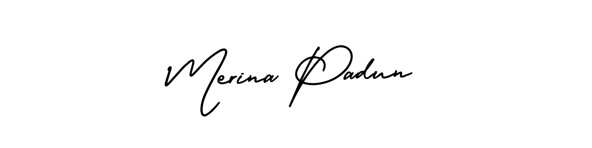 AmerikaSignatureDemo-Regular is a professional signature style that is perfect for those who want to add a touch of class to their signature. It is also a great choice for those who want to make their signature more unique. Get Merina Padun name to fancy signature for free. Merina Padun signature style 3 images and pictures png