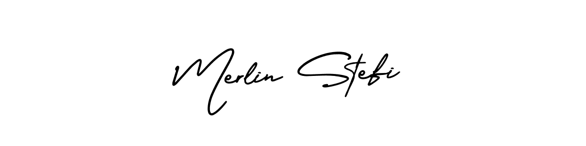Merlin Stefi stylish signature style. Best Handwritten Sign (AmerikaSignatureDemo-Regular) for my name. Handwritten Signature Collection Ideas for my name Merlin Stefi. Merlin Stefi signature style 3 images and pictures png