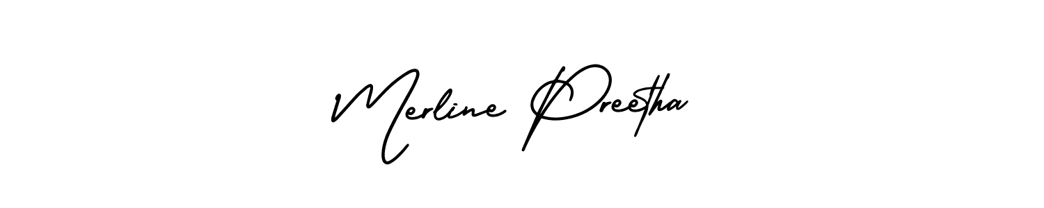 The best way (AmerikaSignatureDemo-Regular) to make a short signature is to pick only two or three words in your name. The name Merline Preetha include a total of six letters. For converting this name. Merline Preetha signature style 3 images and pictures png