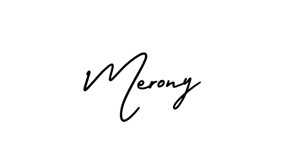 How to make Merony name signature. Use AmerikaSignatureDemo-Regular style for creating short signs online. This is the latest handwritten sign. Merony signature style 3 images and pictures png