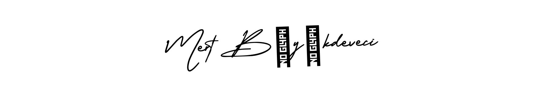 This is the best signature style for the Mert Büyükdeveci name. Also you like these signature font (AmerikaSignatureDemo-Regular). Mix name signature. Mert Büyükdeveci signature style 3 images and pictures png