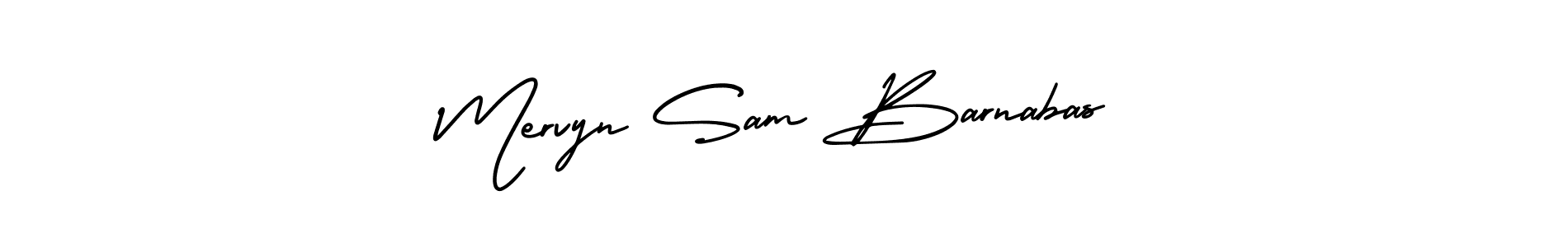 The best way (AmerikaSignatureDemo-Regular) to make a short signature is to pick only two or three words in your name. The name Mervyn Sam Barnabas include a total of six letters. For converting this name. Mervyn Sam Barnabas signature style 3 images and pictures png