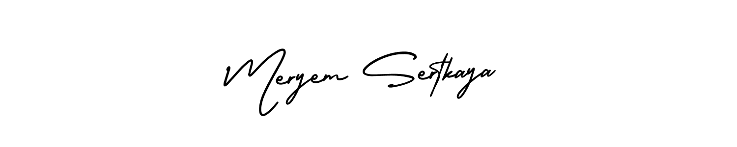 You should practise on your own different ways (AmerikaSignatureDemo-Regular) to write your name (Meryem Sertkaya) in signature. don't let someone else do it for you. Meryem Sertkaya signature style 3 images and pictures png