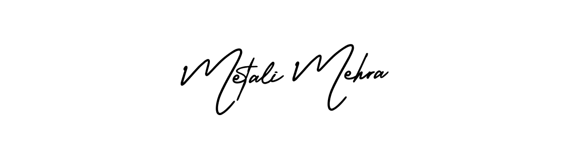 You should practise on your own different ways (AmerikaSignatureDemo-Regular) to write your name (Metali Mehra) in signature. don't let someone else do it for you. Metali Mehra signature style 3 images and pictures png