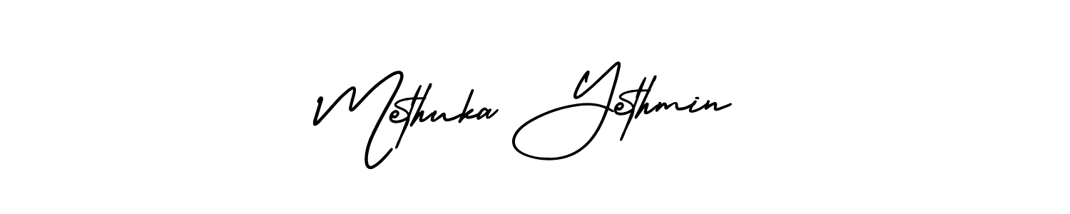 You should practise on your own different ways (AmerikaSignatureDemo-Regular) to write your name (Methuka Yethmin) in signature. don't let someone else do it for you. Methuka Yethmin signature style 3 images and pictures png