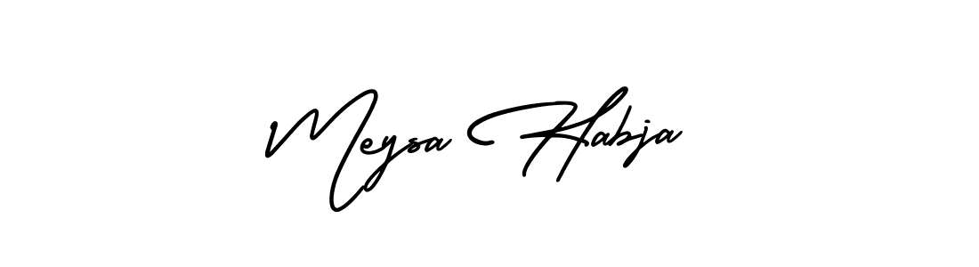Also You can easily find your signature by using the search form. We will create Meysa Habja name handwritten signature images for you free of cost using AmerikaSignatureDemo-Regular sign style. Meysa Habja signature style 3 images and pictures png